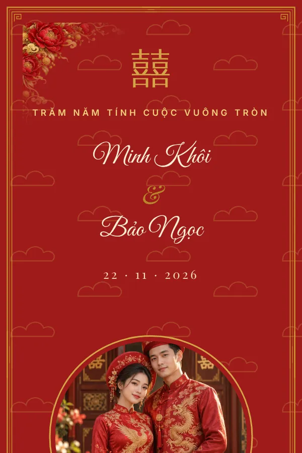 Mẫu thiệp cưới Hỷ Sự Đỏ Son