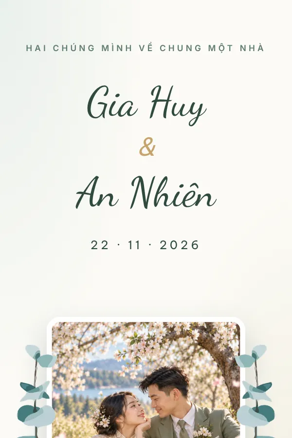 Mẫu thiệp cưới Lá Xanh An Nhiên