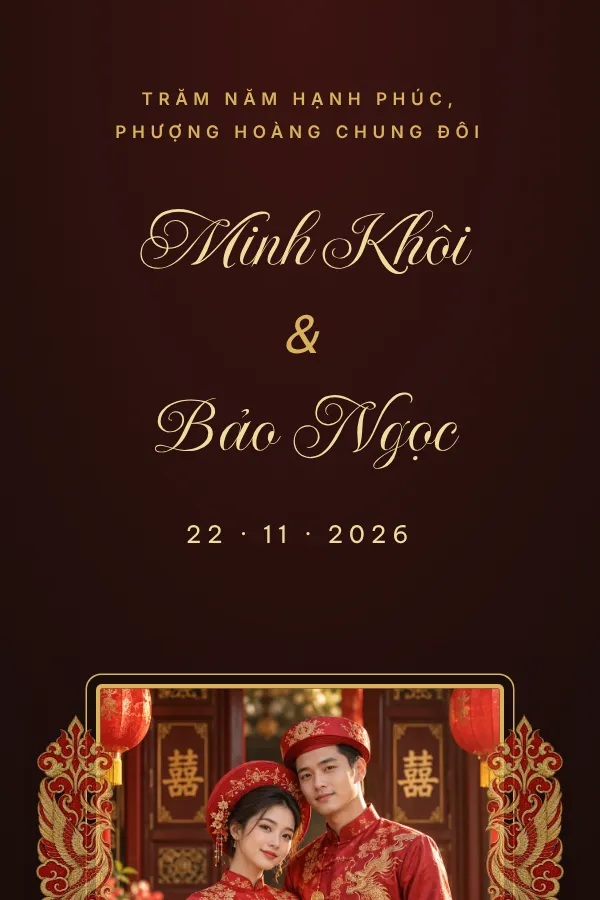 Mẫu thiệp cưới Sơn Mài Hồng Phúc