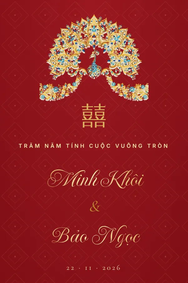 Mẫu thiệp cưới Song Hỷ Kim Sa